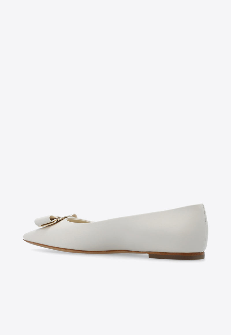 Salvatore Ferragamo Zea Vara Bow Ballet Flats in Nappa Leather Cream 01H585 ZEA 768695-MASCARPONE