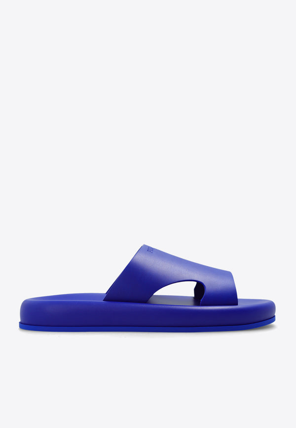 Salvatore Ferragamo Dolce Leather Flatform Slides Blue 022485 DOLCE 768332-LAPIS