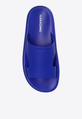 Salvatore Ferragamo Dolce Leather Flatform Slides Blue 022485 DOLCE 768332-LAPIS