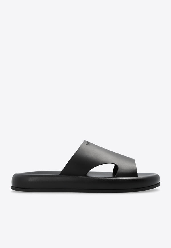 Salvatore Ferragamo Dolce Leather Flatform Slides Black 022485 DOLCE 772060-NERO