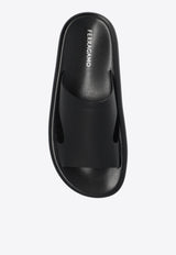 Salvatore Ferragamo Dolce Leather Flatform Slides Black 022485 DOLCE 772060-NERO