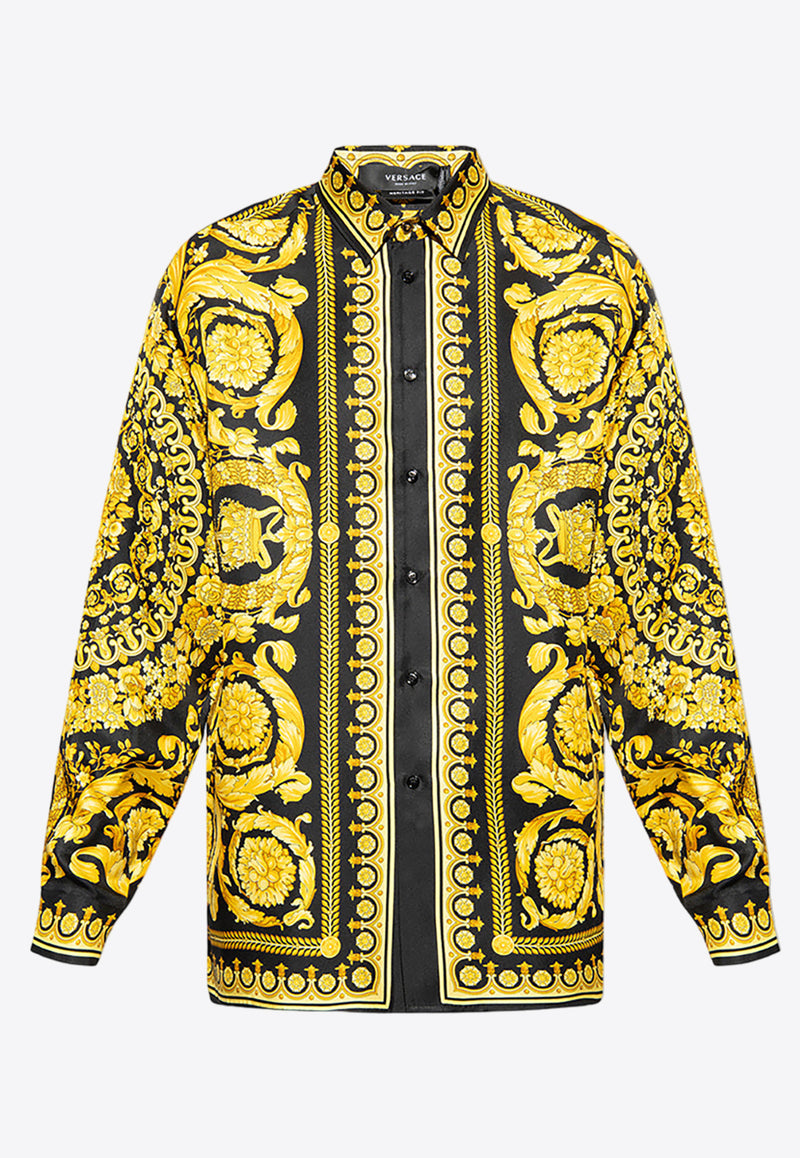 Versace Barocco Print Long-Sleeved Silk Shirt Yellow 1003941 1A03044-5B000