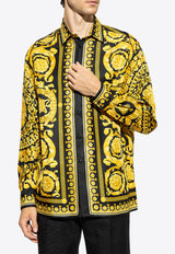 Versace Barocco Print Long-Sleeved Silk Shirt Yellow 1003941 1A03044-5B000