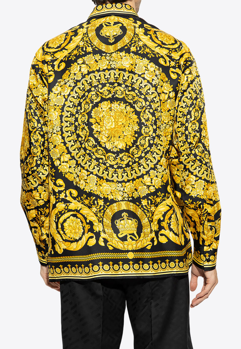 Versace Barocco Print Long-Sleeved Silk Shirt Yellow 1003941 1A03044-5B000