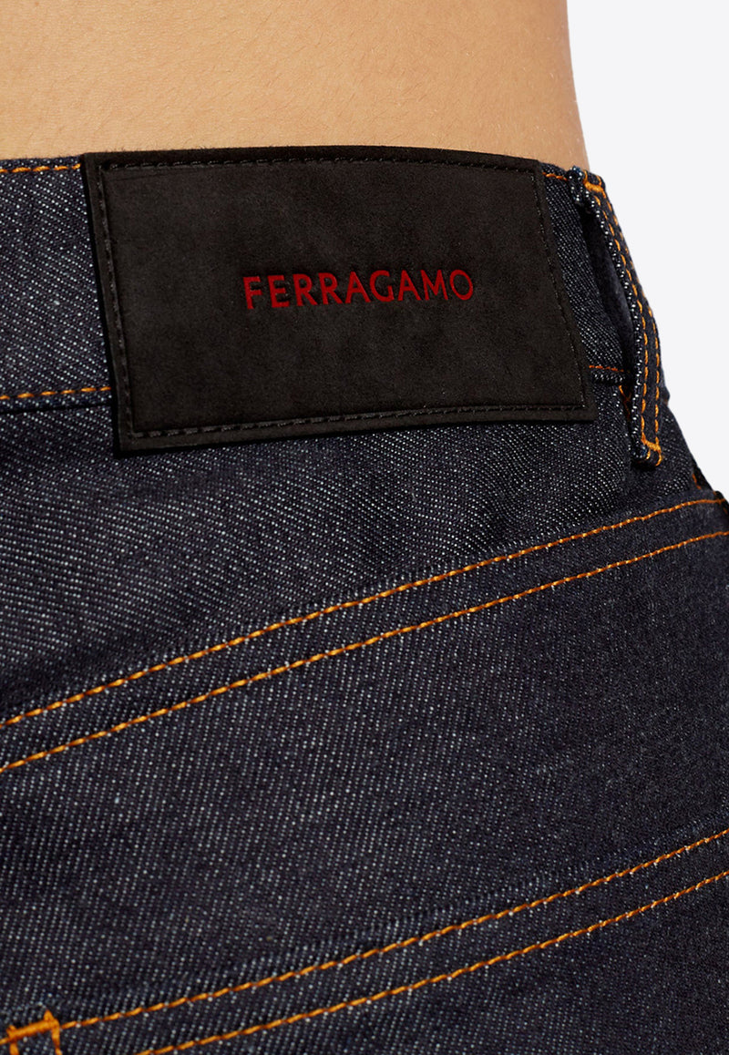 Salvatore Ferragamo Logo Patch Straight Jeans Navy 143676 P 771171-DENIM SCURO