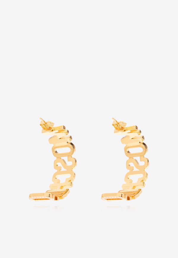 Moschino Crystal Embellished Logo Lettering Earrings Gold 24171 A9170 8434-1606