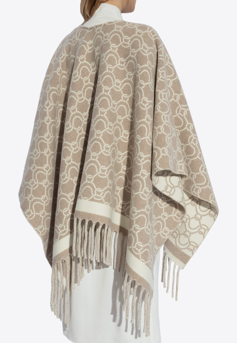 Salvatore Ferragamo Monogram Jacquard Wool Poncho Beige 320797 CAPE WAVEGAN 770244-BEIGE IVORY