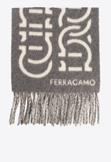 Salvatore Ferragamo Logo Pattern Wool Scarf Gray 520109 SR MAXICHAIN 770188-GREY MASCARPONE