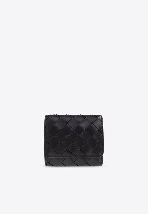 Bottega Veneta Intrecciato Leather Tri-Fold Wallet Black 776033 VCPP2-8425