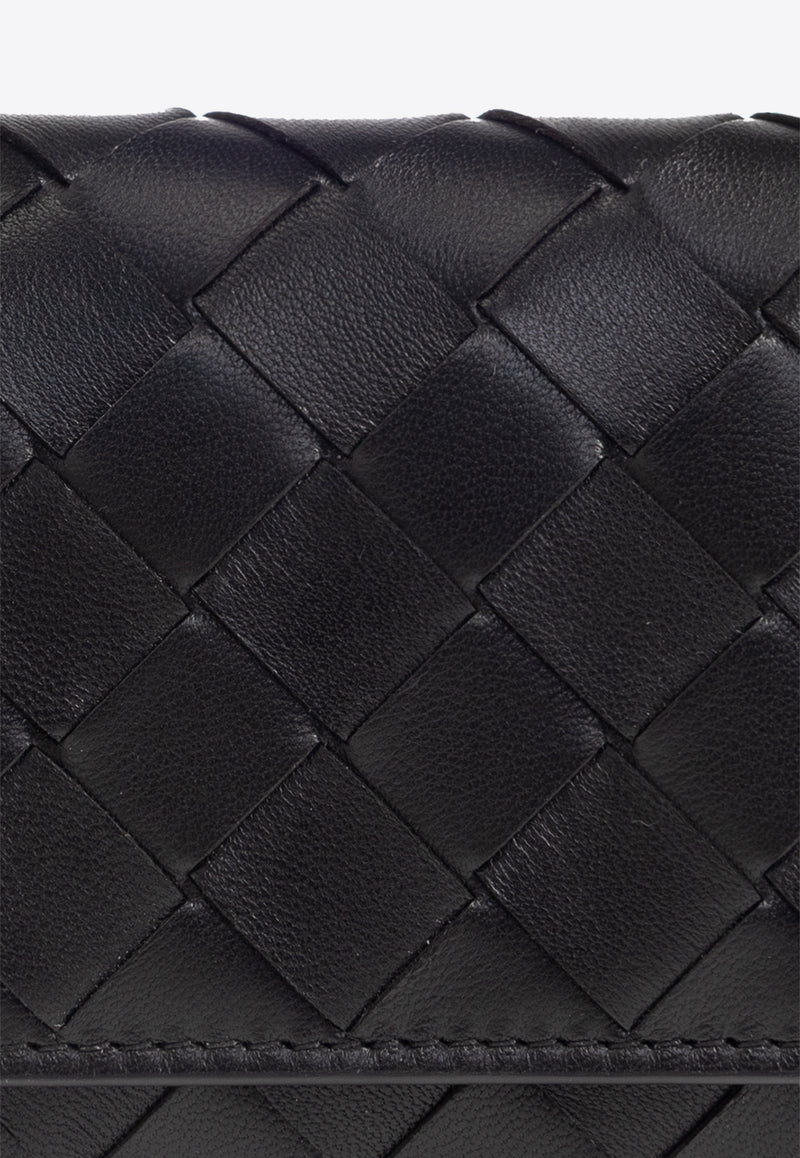 Bottega Veneta Intrecciato Leather Tri-Fold Wallet Black 776033 VCPP2-8425