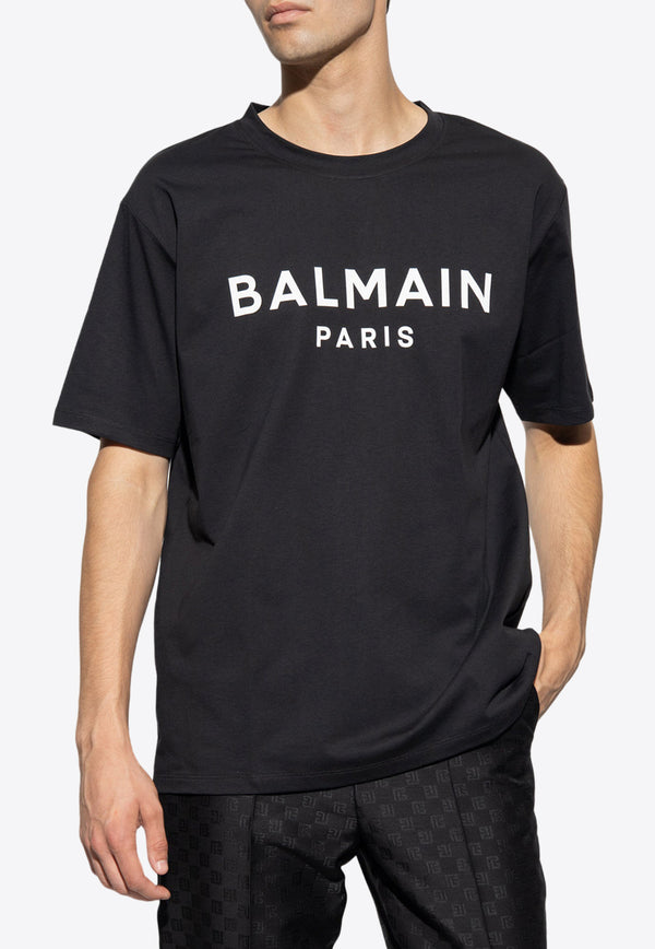 Balmain Logo Print Crewneck T-shirt Black BH0EG000 BB73-EAB