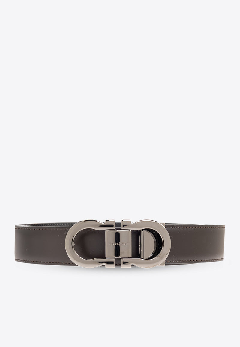 Salvatore Ferragamo Gancini Reversible Leather Belt 670326 DOUBLE ADJUS 770943-HICKORY