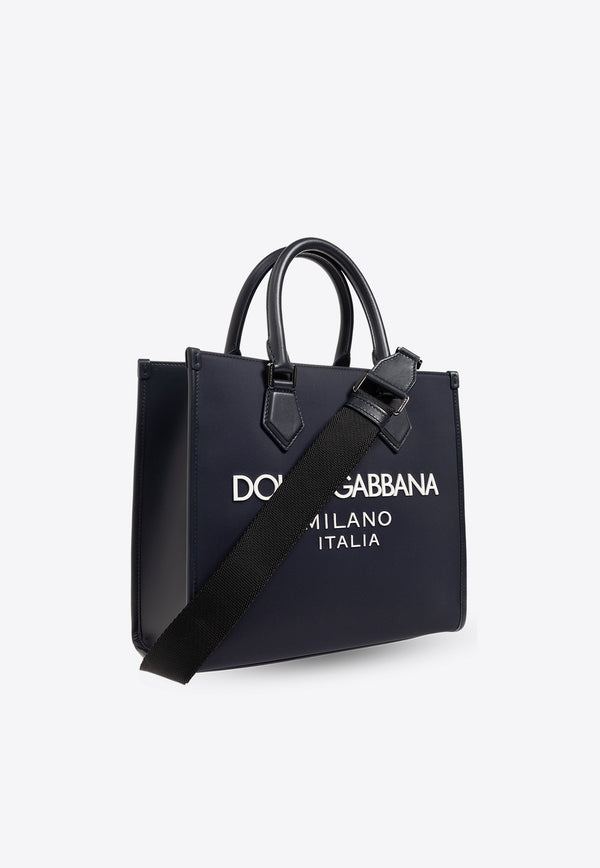 Dolce 
Gabbana Logo Embossed Canvas Tote Bag Navy BM2272 AG182-8C653