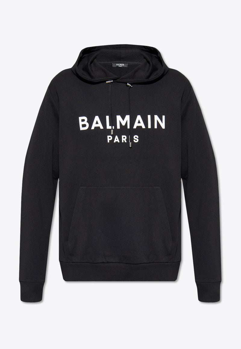 Balmain Logo Print Hooded Sweatshirt Black BH0JR002 BB65-EAB