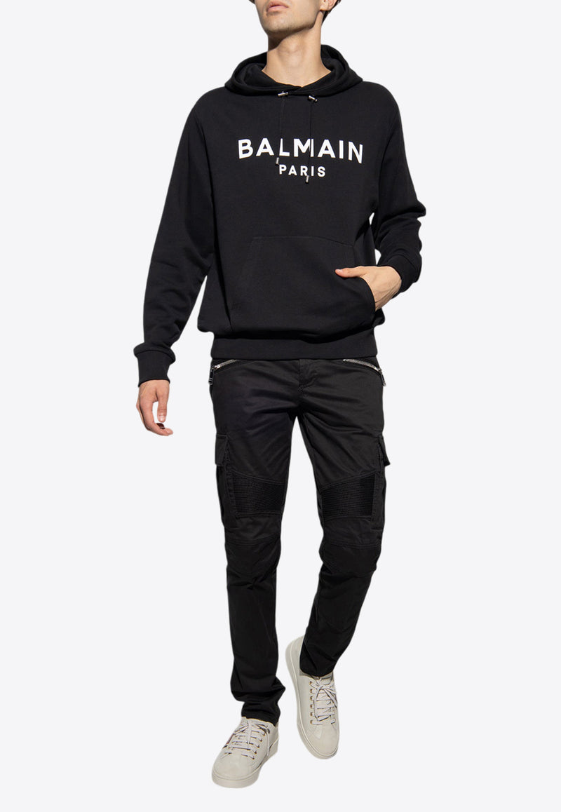 Balmain Logo Print Hooded Sweatshirt Black BH0JR002 BB65-EAB