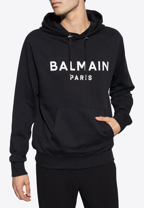 Balmain Logo Print Hooded Sweatshirt Black BH0JR002 BB65-EAB