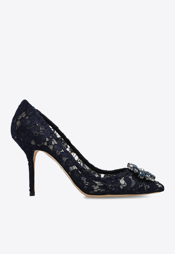 Dolce 
Gabbana Bellucci 90 Guipure Lace Pumps Navy CD0101 AL198-80652