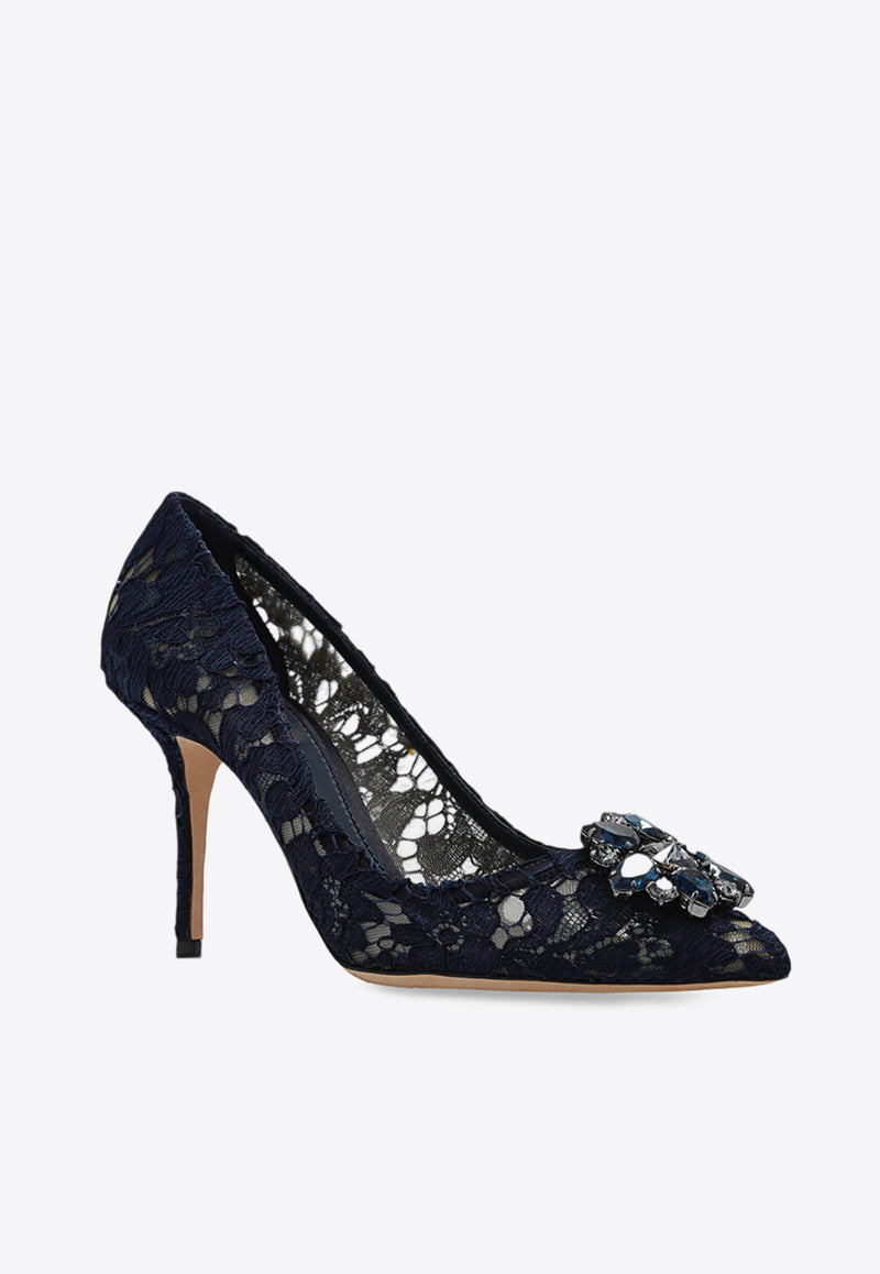 Dolce 
Gabbana Bellucci 90 Guipure Lace Pumps Navy CD0101 AL198-80652