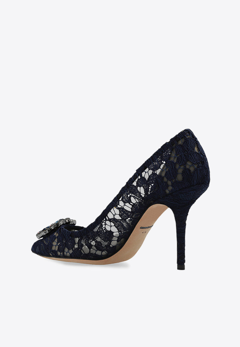 Dolce 
Gabbana Bellucci 90 Guipure Lace Pumps Navy CD0101 AL198-80652