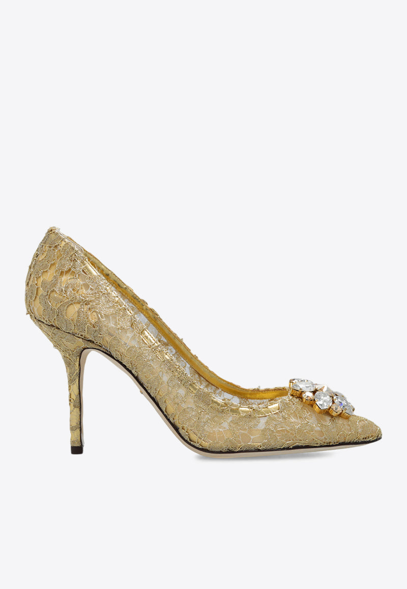 Dolce 
Gabbana Bellucci 90 Guipure Lace Pumps Gold CD0101 AE637-80997