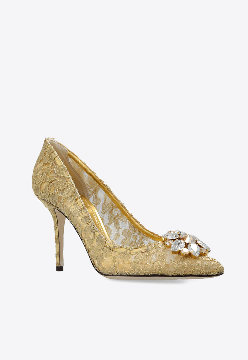 Dolce 
Gabbana Bellucci 90 Guipure Lace Pumps Gold CD0101 AE637-80997