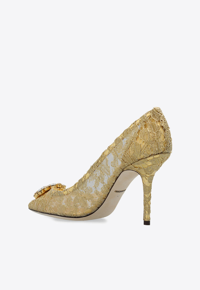 Dolce 
Gabbana Bellucci 90 Guipure Lace Pumps Gold CD0101 AE637-80997