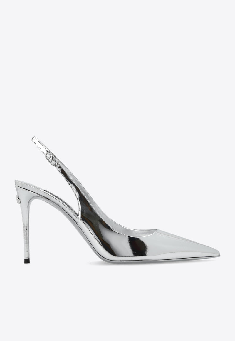 Dolce 
Gabbana Lollo 105 Mirrored Leather Slingback Pumps Silver CG0621 AY828-80998