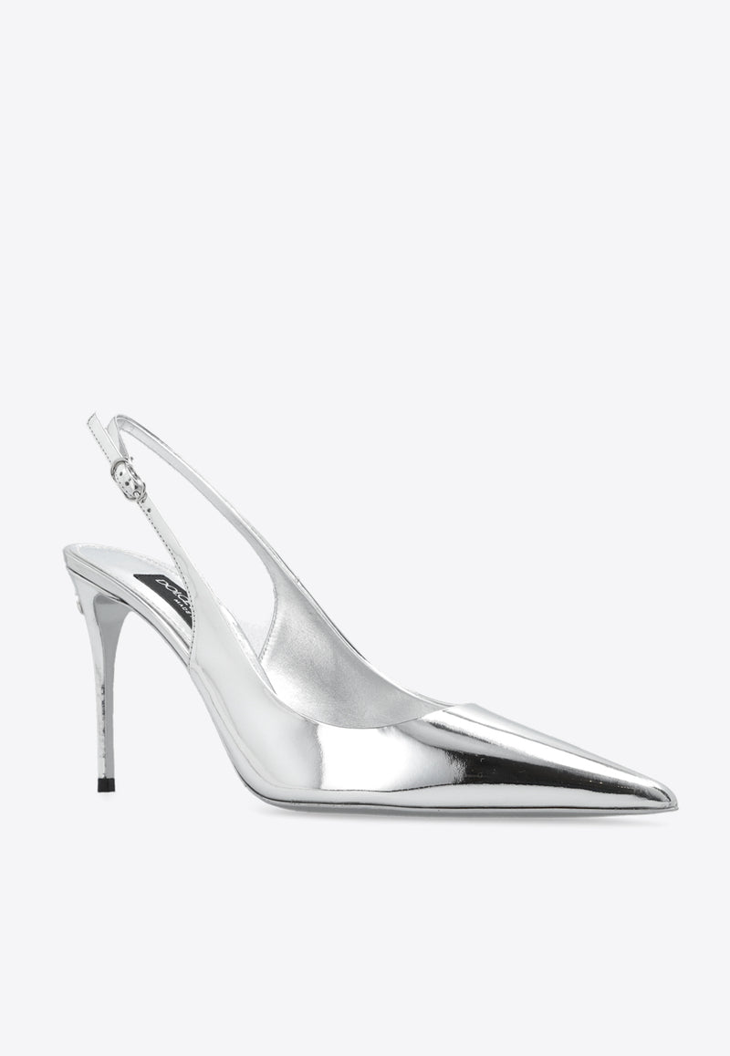 Dolce 
Gabbana Lollo 105 Mirrored Leather Slingback Pumps Silver CG0621 AY828-80998