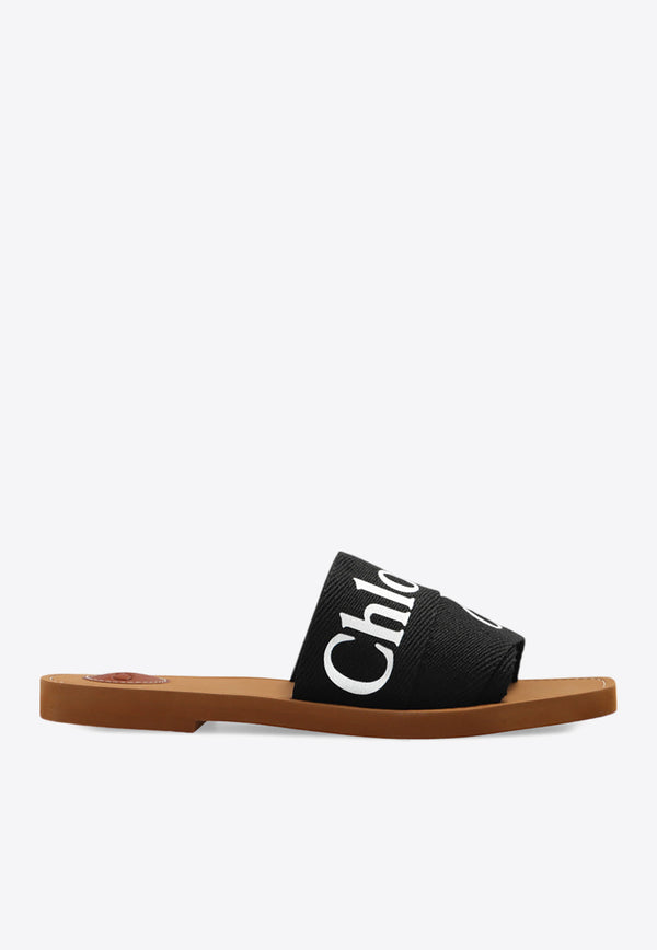 Chloé Woody Logo Print Slides Black CHC22U188 Z3-001