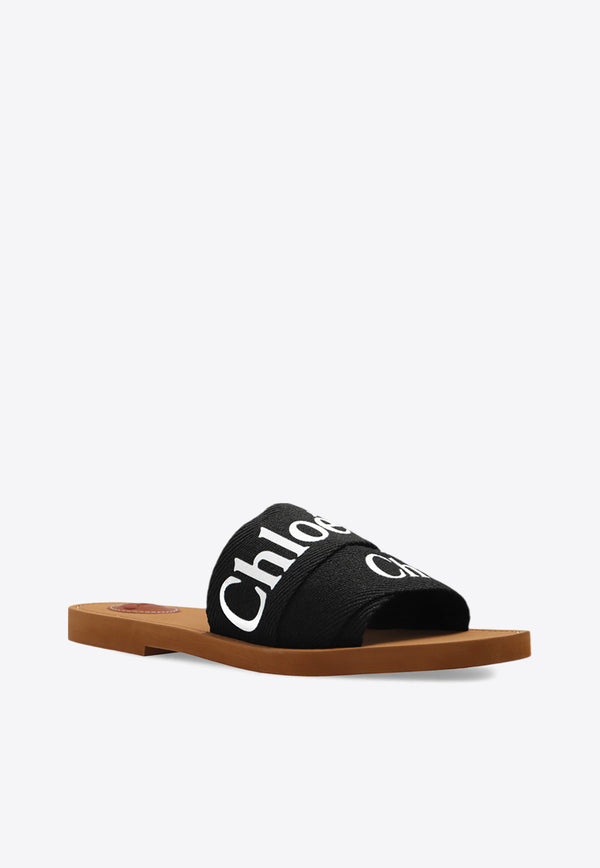 Chloé Woody Logo Print Slides Black CHC22U188 Z3-001