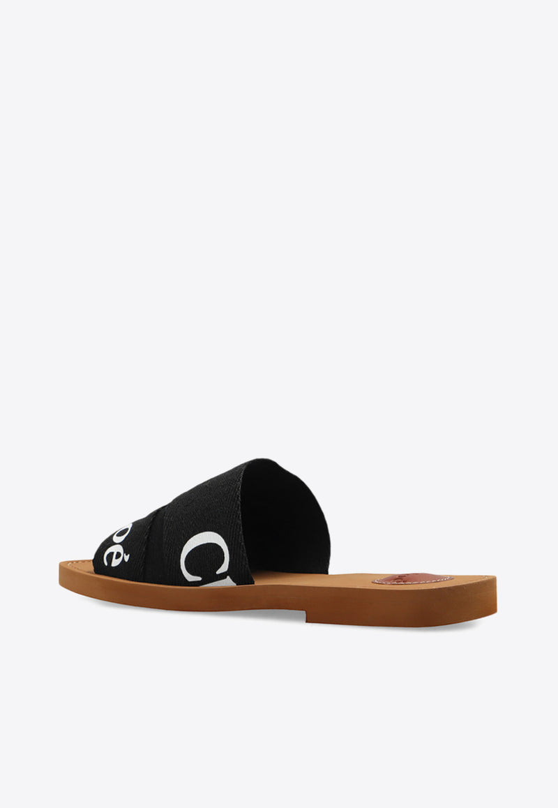 Chloé Woody Logo Print Slides Black CHC22U188 Z3-001