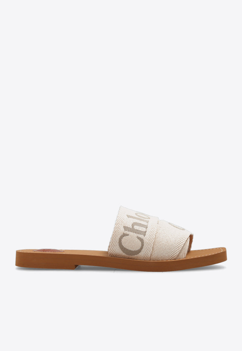 Chloé Woody Logo Print Slides Beige CHC23U188 EF-26Y