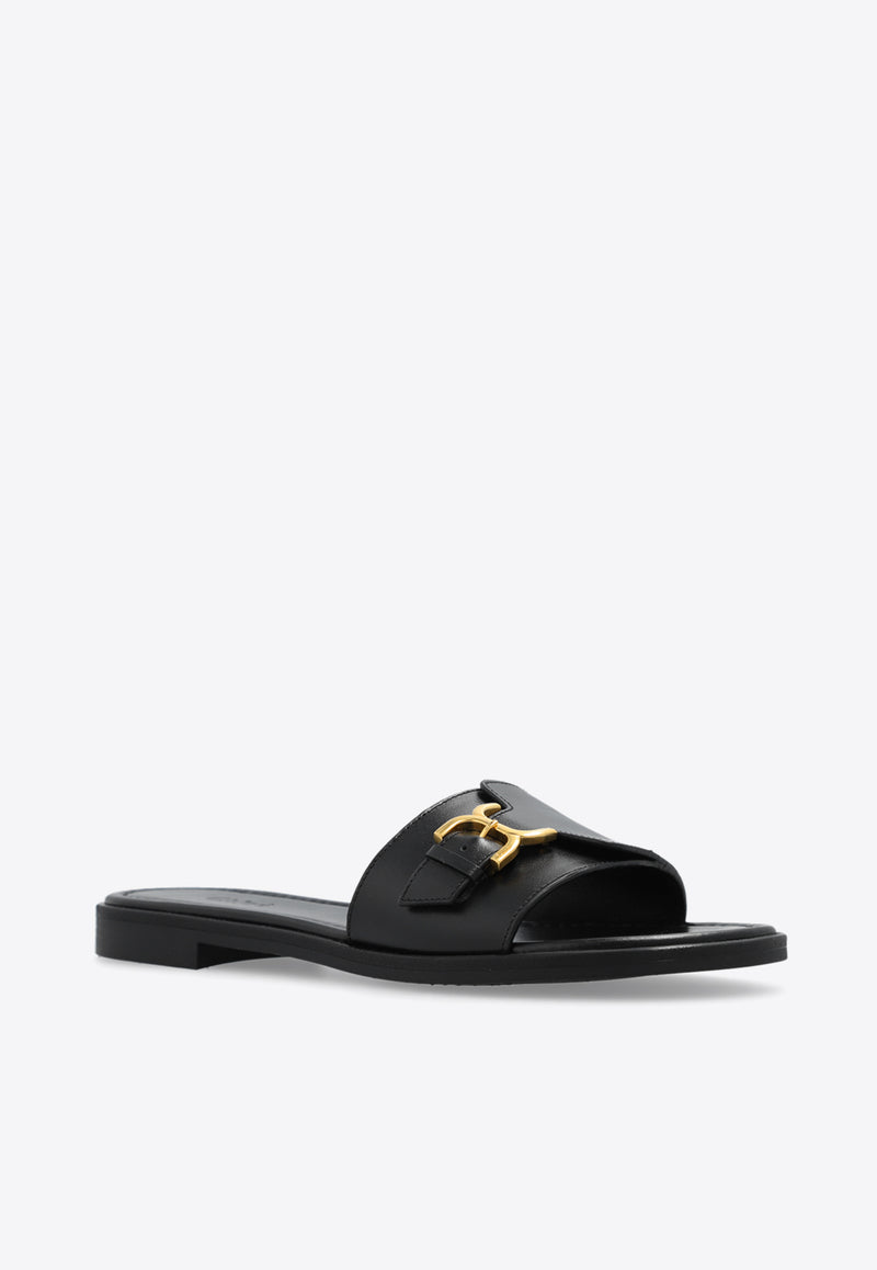 Chloé Marcie Leather Flat Sandals Black CHC24S00U H3-001