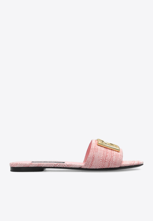 Dolce 
Gabbana Bianca DG Logo Raffia Flat Sandals Pink CQ0592 AR344-8H451