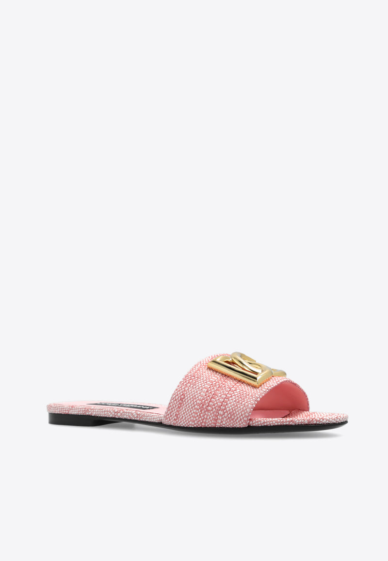 Dolce 
Gabbana Bianca DG Logo Raffia Flat Sandals Pink CQ0592 AR344-8H451