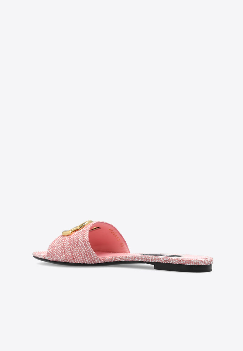 Dolce 
Gabbana Bianca DG Logo Raffia Flat Sandals Pink CQ0592 AR344-8H451