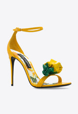 Dolce 
Gabbana Keira 105 Floral Applique Sandals in Patent Leather Yellow CR1648 AR848-8L136