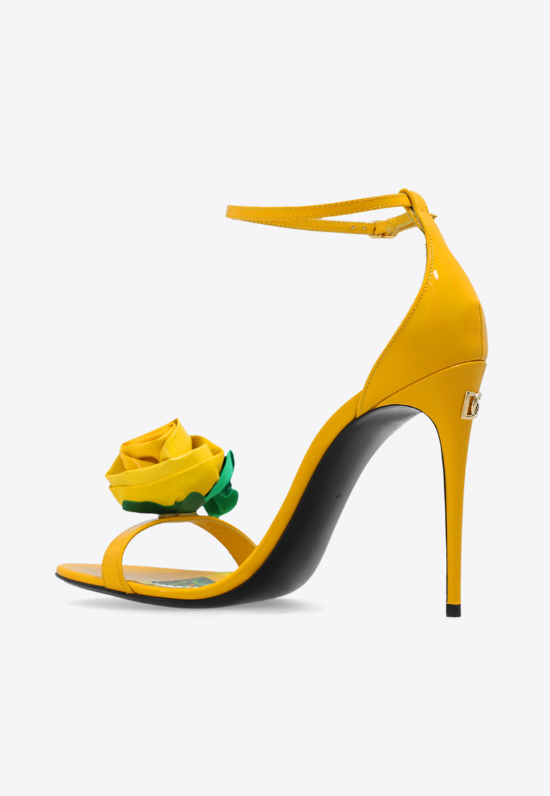 Dolce 
Gabbana Keira 105 Floral Applique Sandals in Patent Leather Yellow CR1648 AR848-8L136