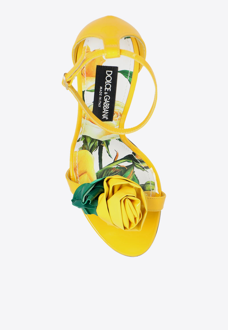 Dolce 
Gabbana Keira 105 Floral Applique Sandals in Patent Leather Yellow CR1648 AR848-8L136