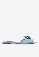 Dolce 
Gabbana Bianca Embellished Lace Flat Sandals Light Blue CQ0023 AG667-80605