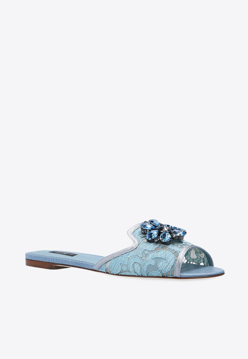 Dolce 
Gabbana Bianca Embellished Lace Flat Sandals Light Blue CQ0023 AG667-80605