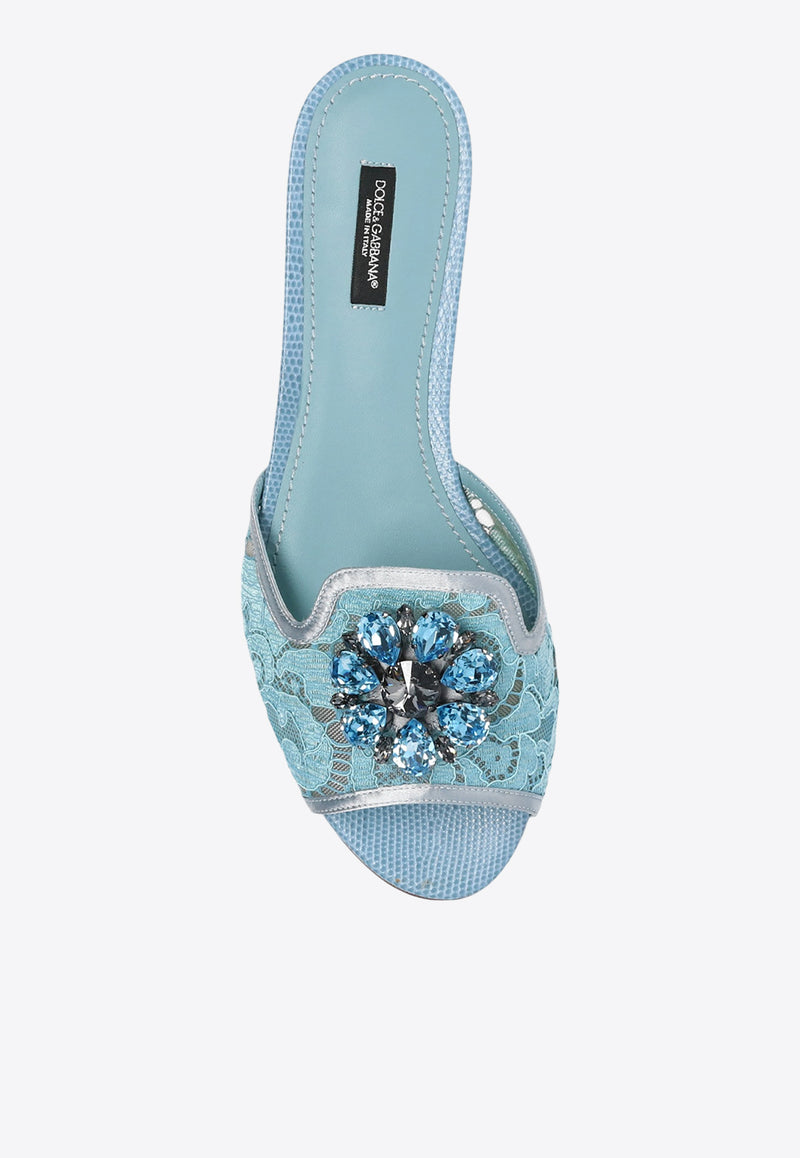 Dolce 
Gabbana Bianca Embellished Lace Flat Sandals Light Blue CQ0023 AG667-80605