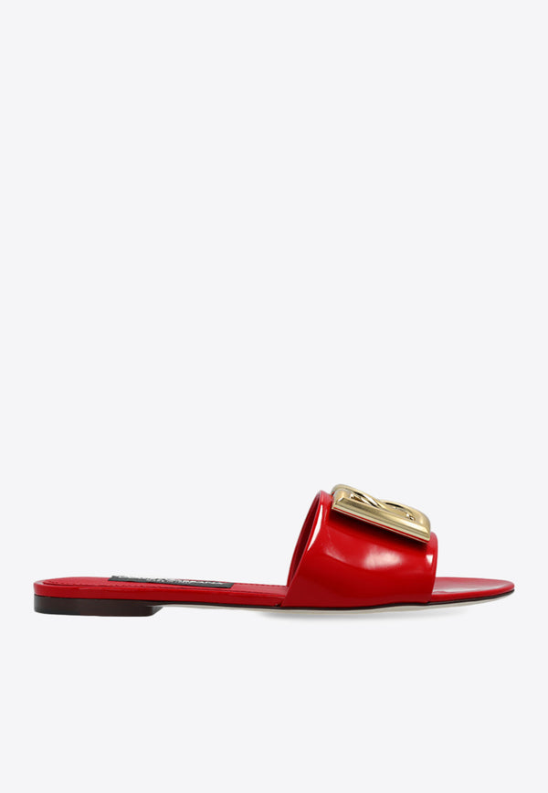 Dolce 
Gabbana Bianca DG Logo Flat Sandals in Polished Leather Red CQ0455 A1037-8M307