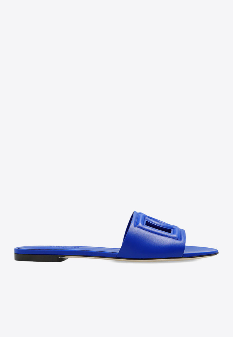 Dolce 
Gabbana Bianca DG Logo Flat Sandals in Calf Leather Blue CQ0436 AY329-80623