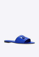 Dolce 
Gabbana Bianca DG Logo Flat Sandals in Calf Leather Blue CQ0436 AY329-80623