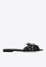 Dolce 
Gabbana Bianca Embellished Lace Flat Sandals Black CQ0023 AG667-80999