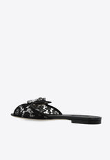 Dolce 
Gabbana Bianca Embellished Lace Flat Sandals Black CQ0023 AG667-80999