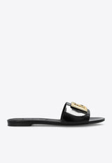 Dolce 
Gabbana Bianca DG Logo Flat Sandals in Polished Leather Black CQ0592 A1037-80999