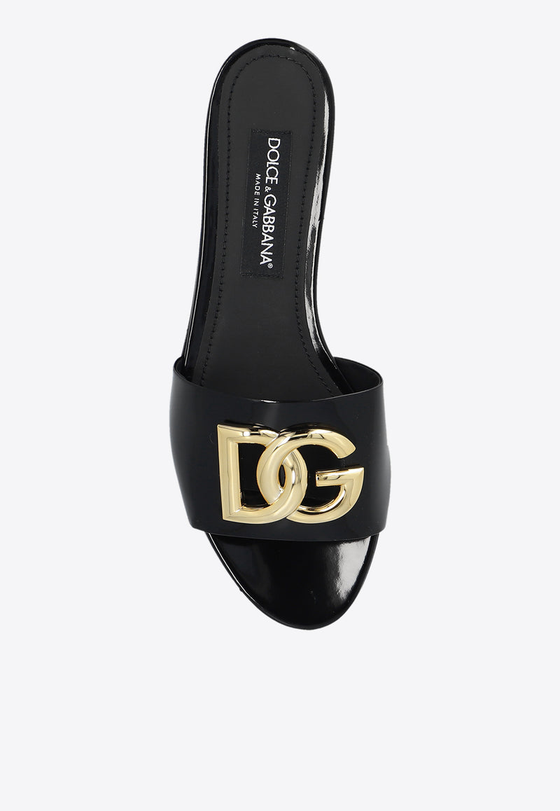 Dolce 
Gabbana Bianca DG Logo Flat Sandals in Polished Leather Black CQ0592 A1037-80999