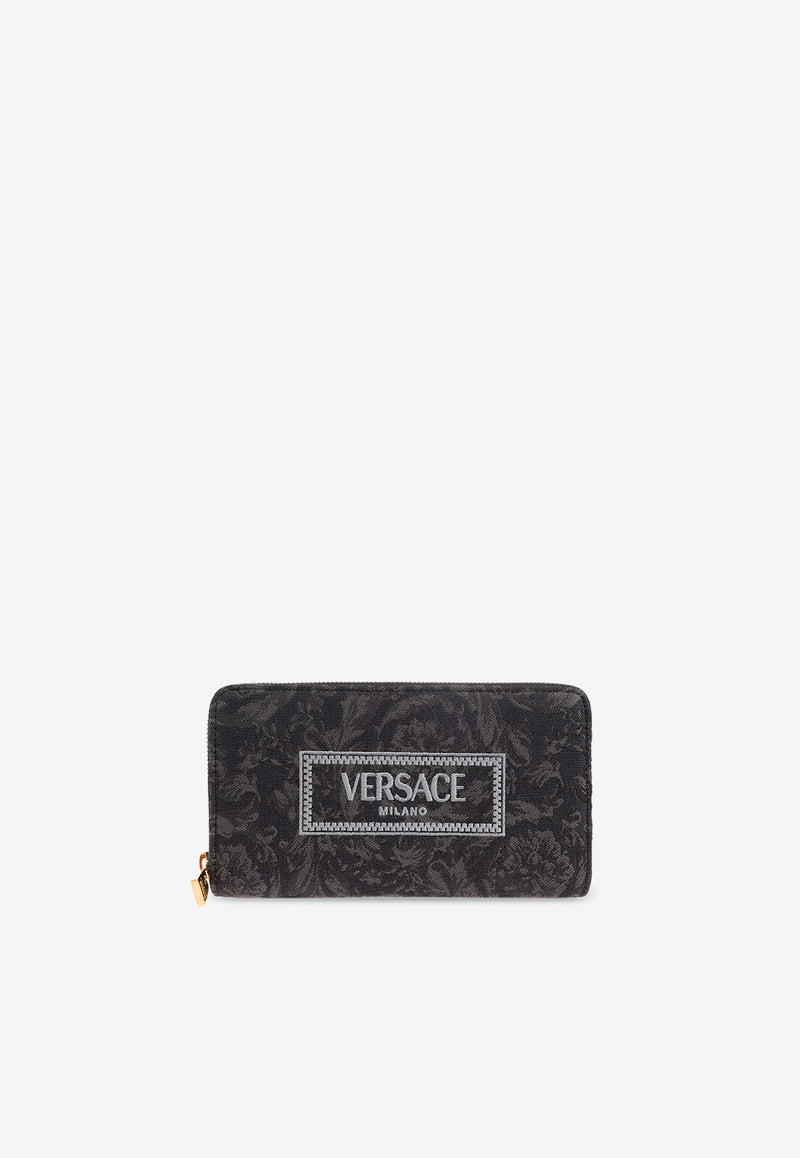 Versace Barocco Jacquard Zip-Around Wallet Gray DPDI056 1A09741-2BM0V